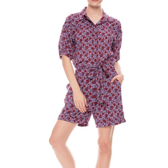 NEW! Xirena Grady Canyon Romper Nicholas Red Purple Floral Print Tie Waist XS - Picture 1 of 14